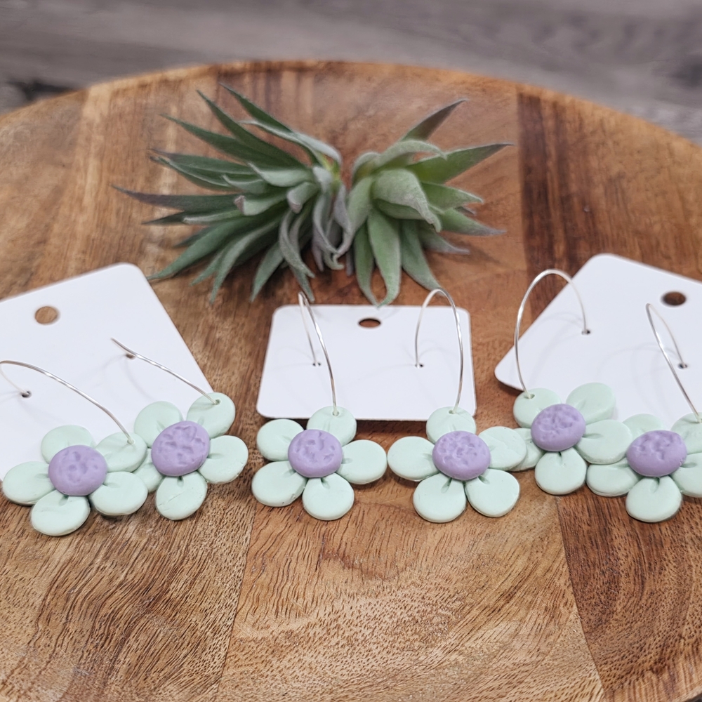 Mint and Lavender Flower Earrings